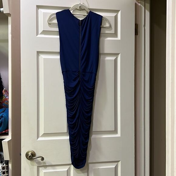 Alice + Olivia Women XS Stretchy Cowl Neck Form fitting Navy Blue Cocktail Dress - Picture 10 of 16